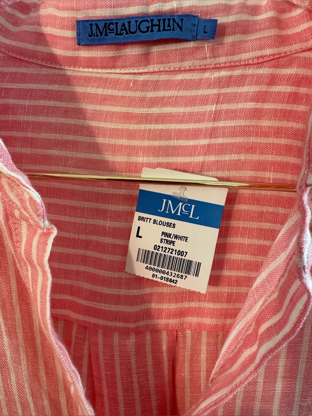 J. McLaughlin Lrg LINEN Minimalist Coastal Capsule Pink White Button Down Shirt - Picture 4 of 11